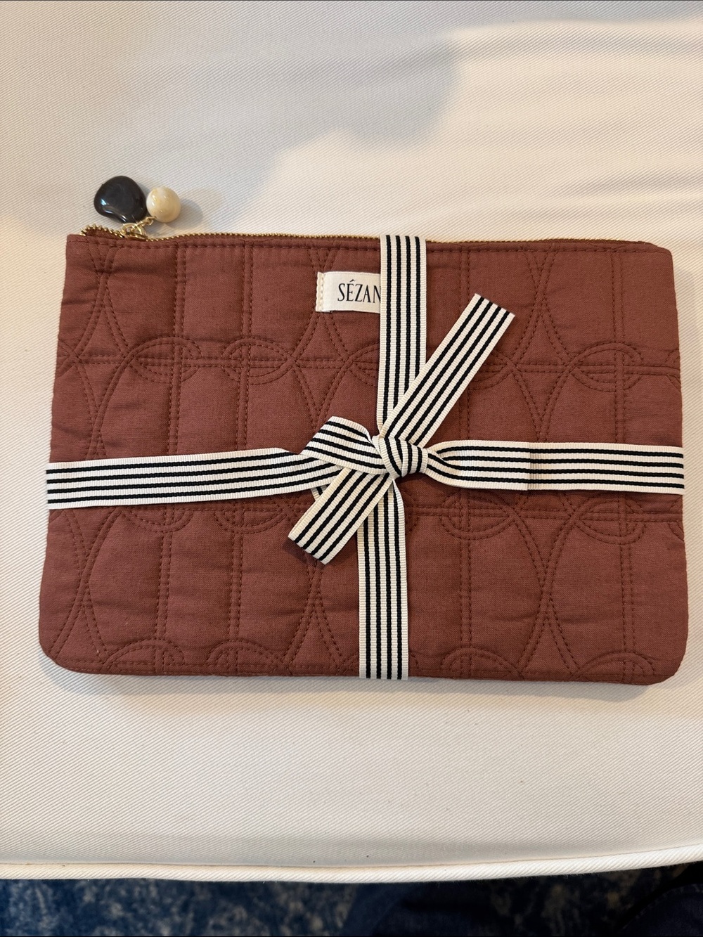 New Sézane Quilted Pouch in Brown